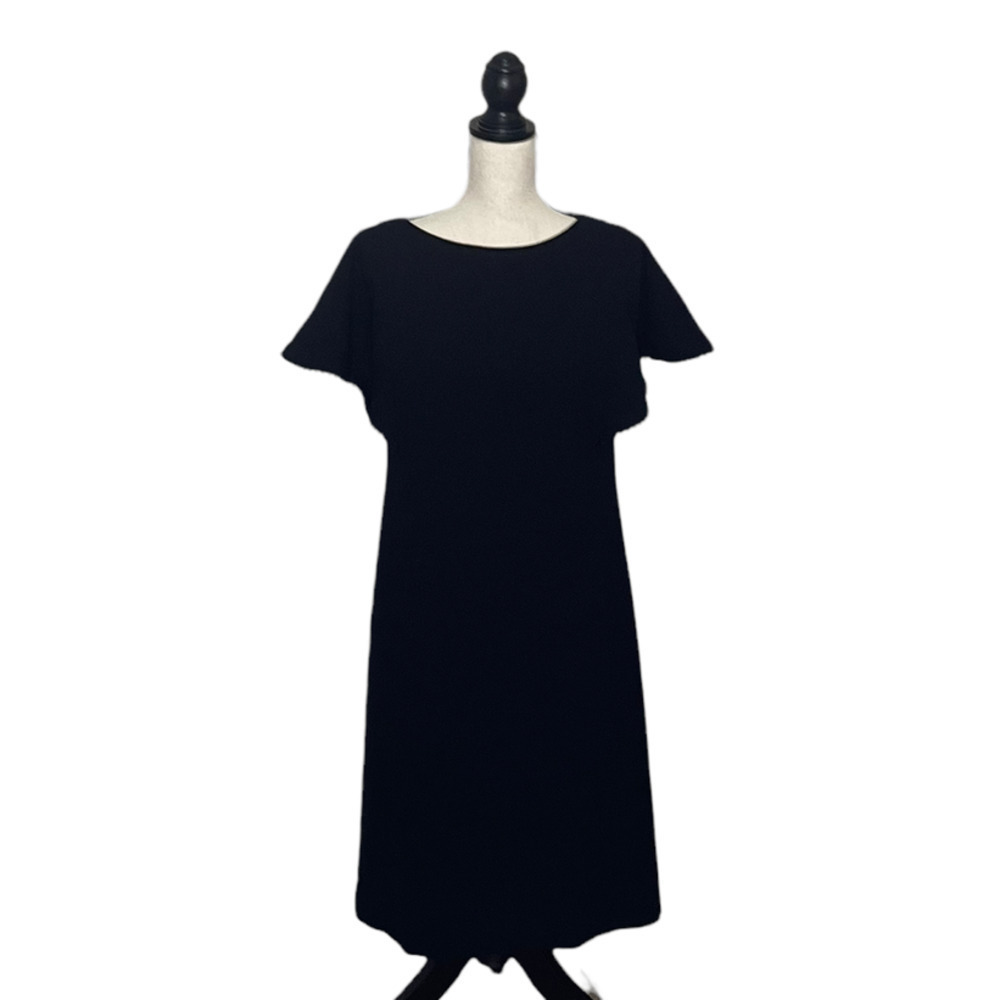 𝅺loft Dress Black Mini Dramatic Sleeve Embellished Batwing Scoop Neck Size‎ 2 - Picture 3 of 12